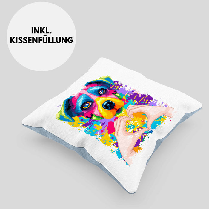 Jack Russell Besitzer Farbe Love Kissen mit Füllung 40x40 Geschenk Lustiger Spruch Geschenkidee Jack Russell Besitzerin (Grau) Blau Trendation