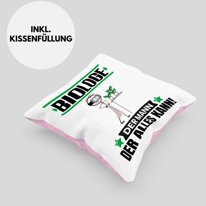 Biologe Kissen mit Füllung 40x40 Geschenk für Biologe Der Mann Der Alles Kann Geschenkidee zum Geburtstag (Grau) Rosa Trendation