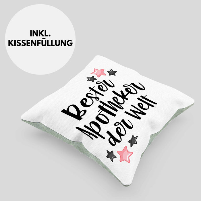 Apotheker Geschenk Kissen mit Füllung 40x40 Bester Apotheker Pharmazeut Arzneikundiger (Grau) Grün Trendation