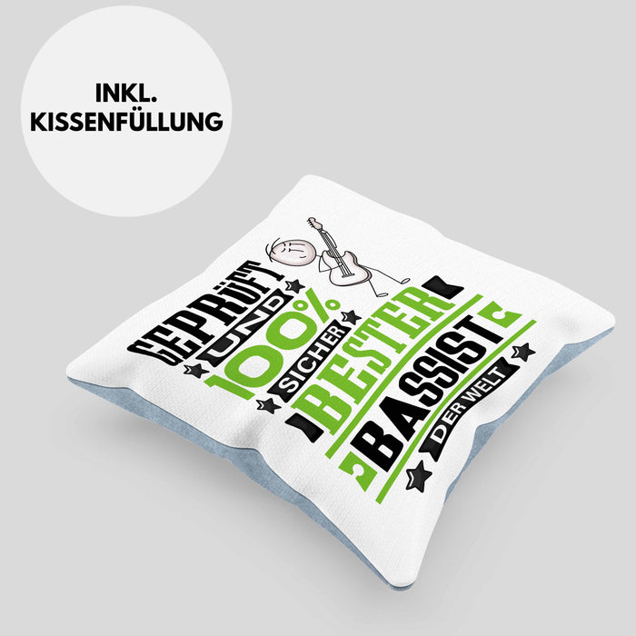 Bassist Geschenk Lustiger Spruch für Bassist Geschenkidee Bester Bassist Der WeltKissen mit Füllung 40x40 (Grau) Blau Trendation
