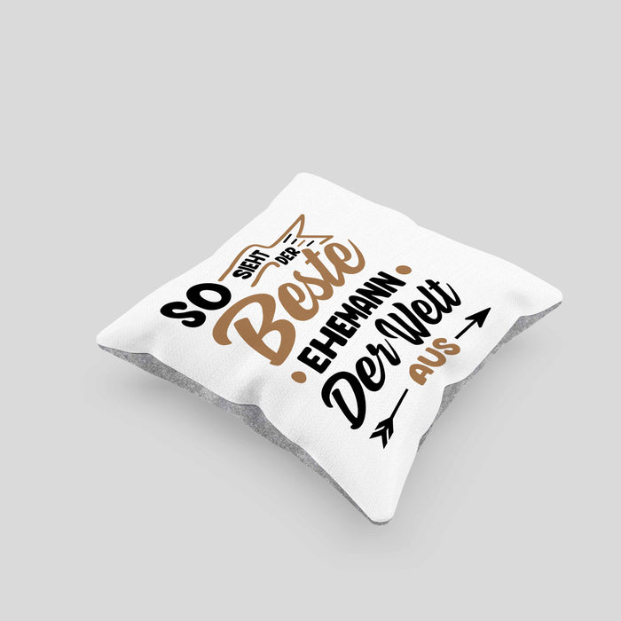 Ehemann Geschenk Kissen mit Füllung 40x40 So Sieht Der Beste Ehemann Der Welt Aus Jahrestag Geschenkidee Gag Joke (Grau) Grau Trendation