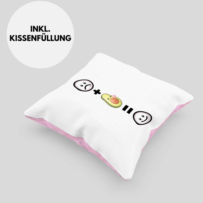 Avocado Kissen mit Füllung 40x40 Geschenk für Avocado Liebhaber :( + Avocado = :) Lustige Geschenkidee Geburtstag (Grau) Rosa Trendation