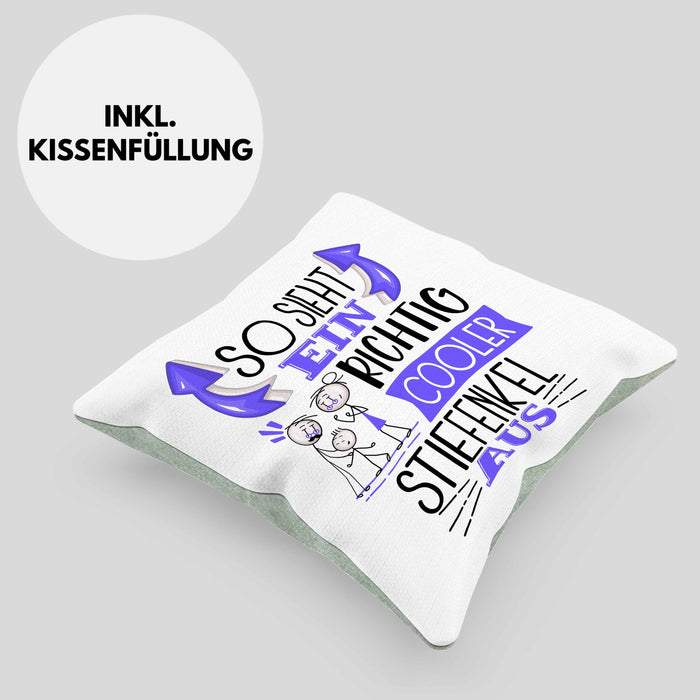 Stiefenkel Kissen mit Füllung 40x40 Geschenk So Sieht Ein RIchtig Cooler Stiefenkel Aus Geschenkidee Lustiger Spruch Geburtstag (Grau) Grün Trendation