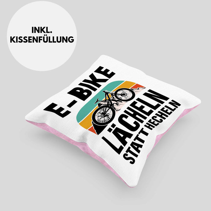 Elektrofahrrad E-Bike Kissen mit Füllung 40x40 mit Spruch Geschenk Ebike Lustige Geschenke Rentner (Grau) Rosa Trendation