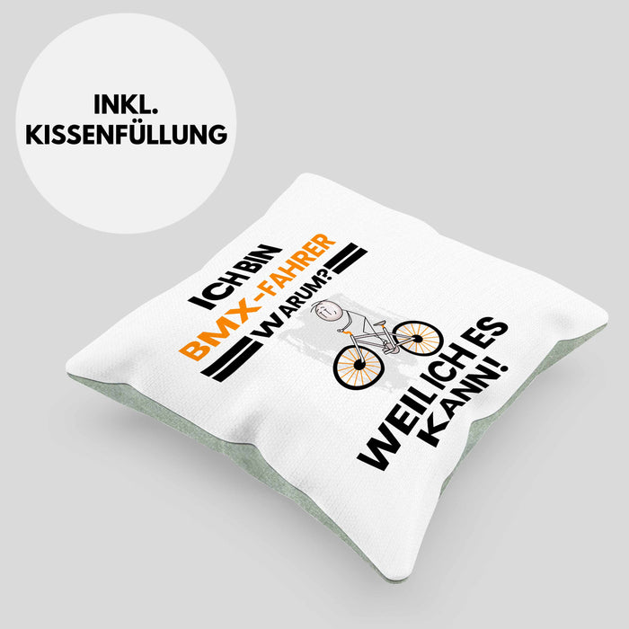 BMX-Fahrer Geschenk Kissen mit Füllung 40x40 Lustiger Spruch Ich Bin BMX-Fahrer Warum Weil Ich Es Kann Geschenkidee Bester BMX-Fahrer Geburtstag (Grau) Grün Trendation