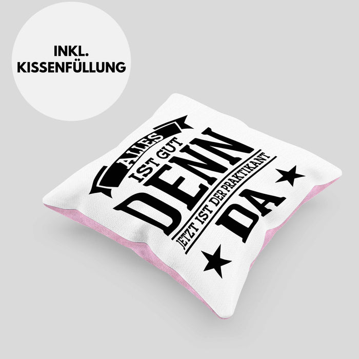 Praktikant Kissen mit Füllung 40x40 Geschenk Lustiger Spruch Alles Gut Denn Jetzt Ist Der Praktikant Da (Grau) Rosa Trendation
