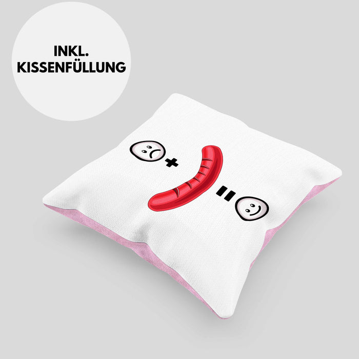 Wurst Kissen mit Füllung 40x40 Geschenk für Griller Wurst :( + Wurst = :) Lustige Geschenkidee Geburtstag (Grau) Rosa Trendation