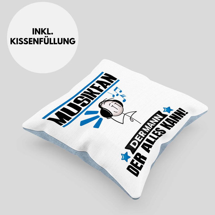 Musikfan Kissen mit Füllung 40x40 Geschenk für Musikfan Der Mann Der Alles Kann Geschenkidee zum Geburtstag (Grau) Blau Trendation