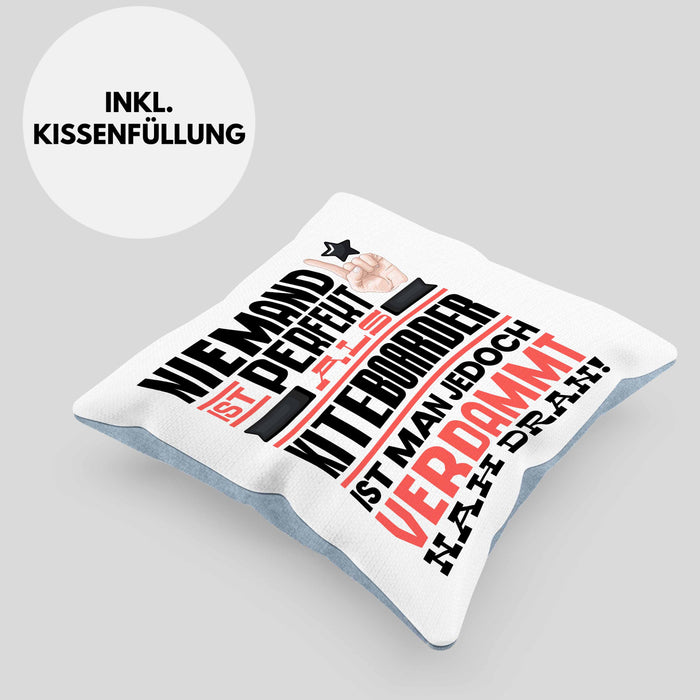 Kiteboarder Geschenk Kissen mit Füllung 40x40 Lustige Geschenkidee für Kiteboarder Geburtstag Niemand Ist Perfekt Aber Als Kiteboarder Ist Man Nah Dran (Grau) Blau Trendation