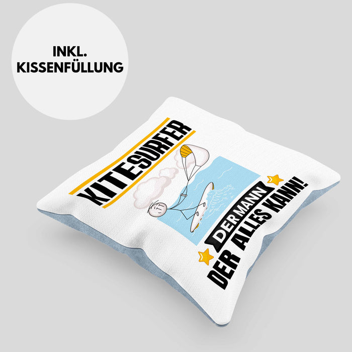 Kitesurfer Kissen mit Füllung 40x40 Geschenk für Kitesurfer Der Mann Der Alles Kann Geschenkidee zum Geburtstag (Grau) Blau Trendation