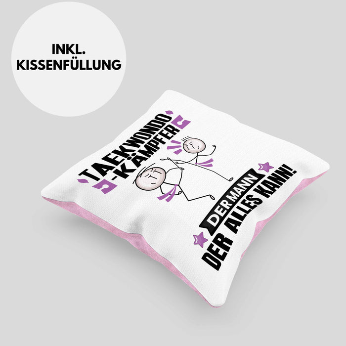 Taekwondo-Kämpfer Kissen mit Füllung 40x40 Geschenk für Taekwondo-Kämpfer Der Mann Der Alles Kann Geschenkidee zum Geburtstag (Grau) Rosa Trendation