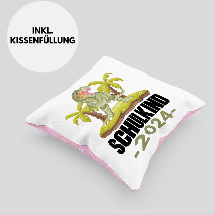Einschulung Junge Geschenk für Schultüte Füllung Kissen mit Füllung 40x40 Schulstart 1 Schultag Schuleinführung Schulanfang Geschenkidee Schulkind Jungs 2024 (Grau) Rosa Trendation