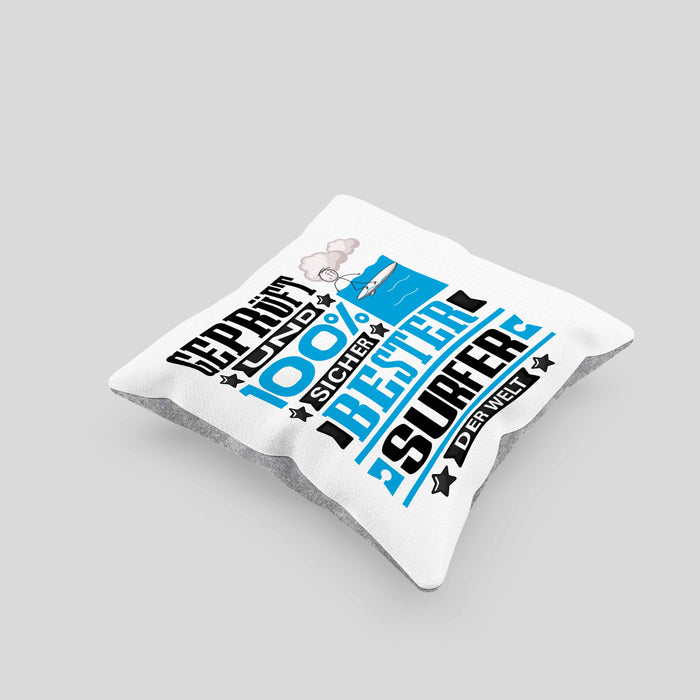 Surfer Geschenk Lustiger Spruch für Surfer Geschenkidee Bester Surfer Der WeltKissen mit Füllung 40x40 (Grau) Grau Trendation