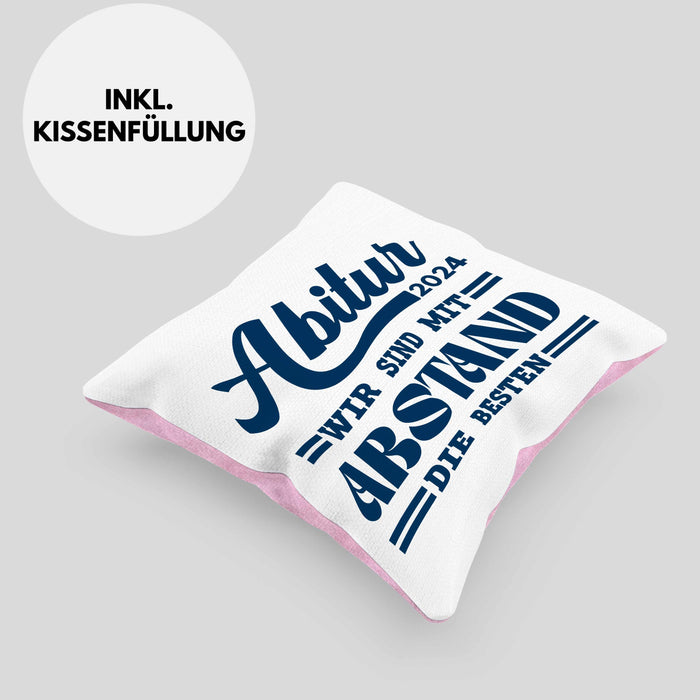 Abi 2024 Kissen mit Füllung 40x40 Geschenk Abi Bestanden Abitur Abschluss Geschenkidee (Grau) Rosa Trendation