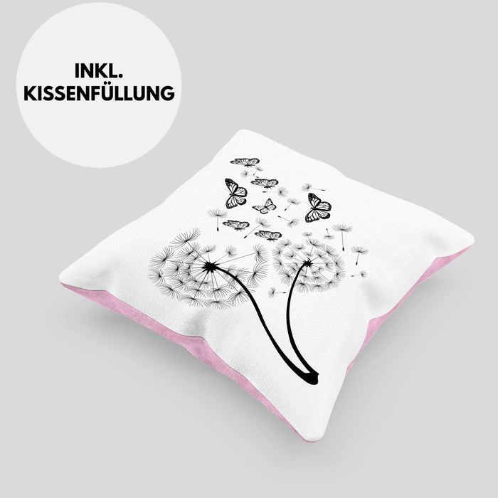 Schmetterling Kissen mit Füllung 40x40 Grafik Geschenkidee Pusteblume (Grau) Rosa Trendation