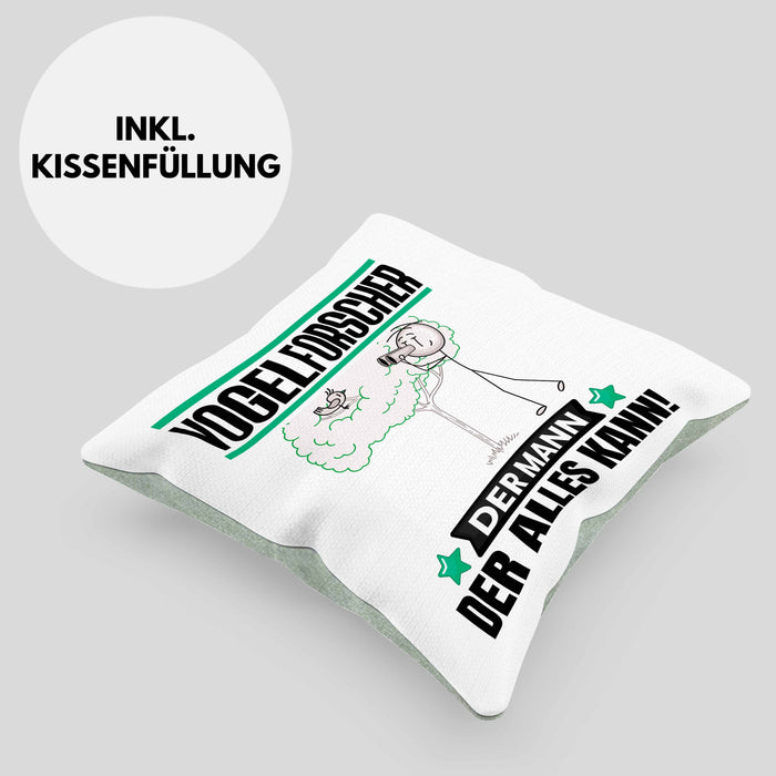 Vogelforscher Kissen mit Füllung 40x40 Geschenk für Vogelforscher Der Mann Der Alles Kann Geschenkidee zum Geburtstag (Grau) Grün Trendation