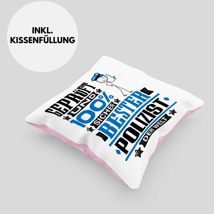 Polizist Geschenk Lustiger Spruch für Polizist Geschenkidee Bester Polizist Der WeltKissen mit Füllung 40x40 (Grau) Rosa Trendation
