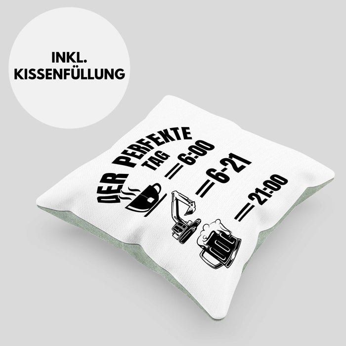 Baustelle Kissen mit Füllung 40x40 Geschenk Der Perfekte Tag Bauarbeiter Geschenkidee für Männer Baggerfahrer Bagger Baggerführer (Grau) Grün Trendation