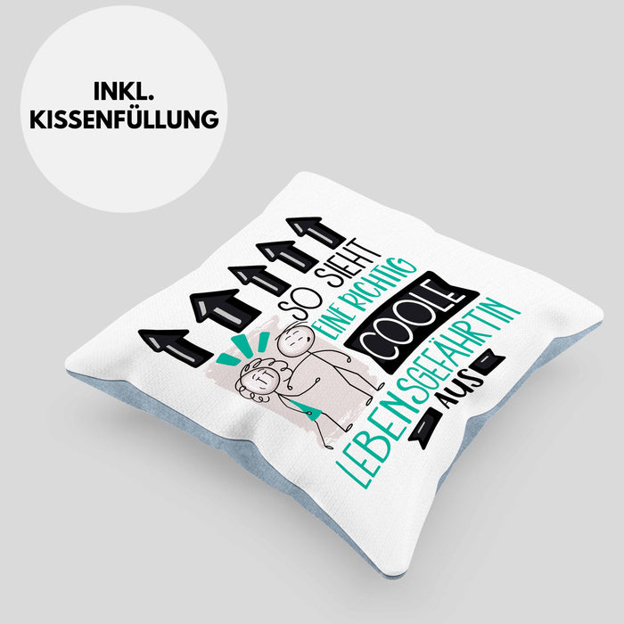 Lebensgefährtin Geschenk Kissen mit Füllung 40x40 Lustig Geschenkidee für Lebensgefährtin Geburtstag So Sieht Eine Richtig Coole Lebensgefährtin Aus Frauen Spruch (Grau) Blau Trendation