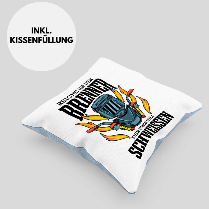 Schweißen Kissen mit Füllung 40x40 Geschenk Schmied Schweißer Geschenkidee Metallbauer (Grau) Blau Trendation