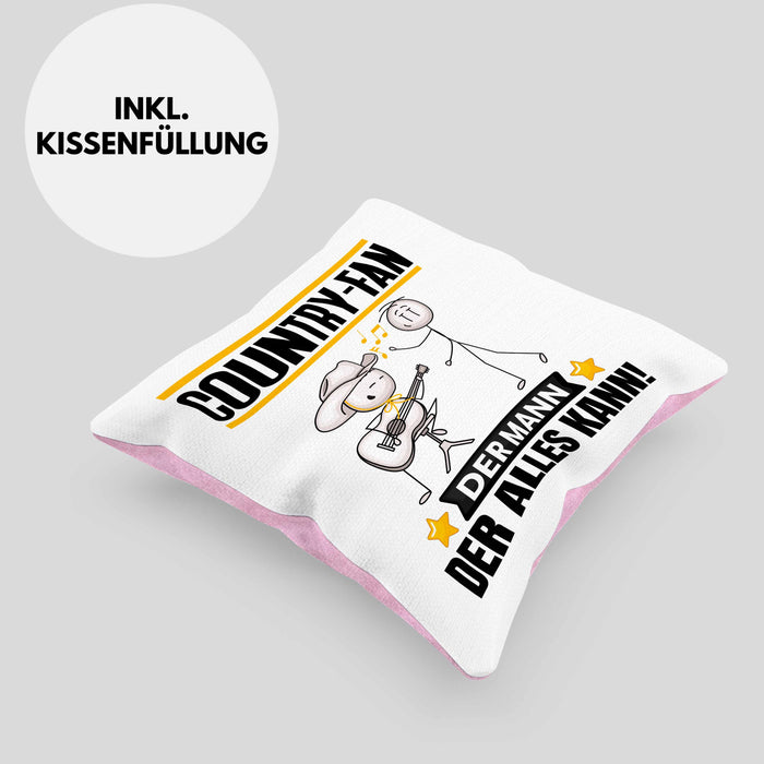 Country-Fan Kissen mit Füllung 40x40 Geschenk für Country-Fan Der Mann Der Alles Kann Geschenkidee zum Geburtstag (Grau) Rosa Trendation