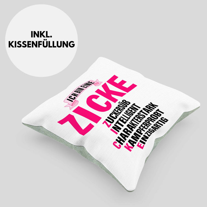 Zicke Kissen mit Füllung 40x40 Geschenk für Frauen Frau Lustig Pink (Grau) Grün Trendation