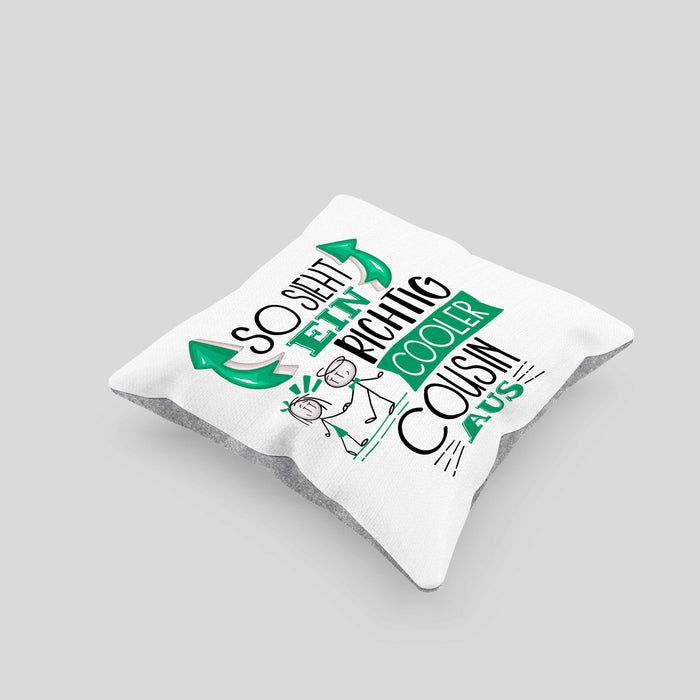 Cousin Kissen mit Füllung 40x40 Geschenk So Sieht Ein RIchtig Cooler Cousin Aus Geschenkidee Lustiger Spruch Geburtstag (Grau) Grau Trendation