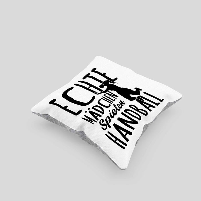 Mädchen Handball-Spielerin Kissen mit Füllung 40x40 Geschenk Spruch Echte Mädchen Spielen Handball Geschenkidee Frauen (Grau) Grau Trendation