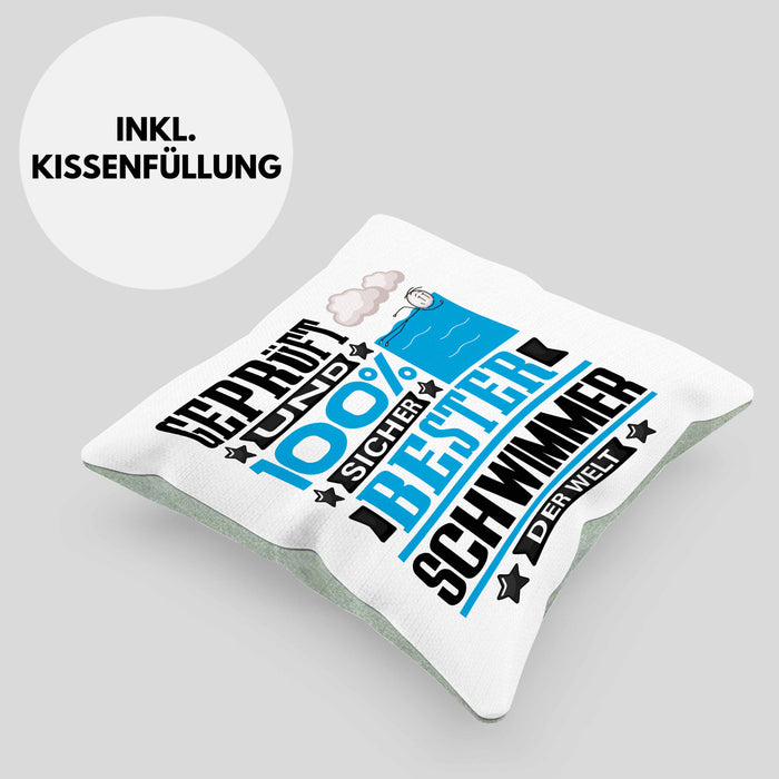 Schwimmer Geschenk Lustiger Spruch für Schwimmer Geschenkidee Bester Schwimmer Der WeltKissen mit Füllung 40x40 (Grau) Grün Trendation