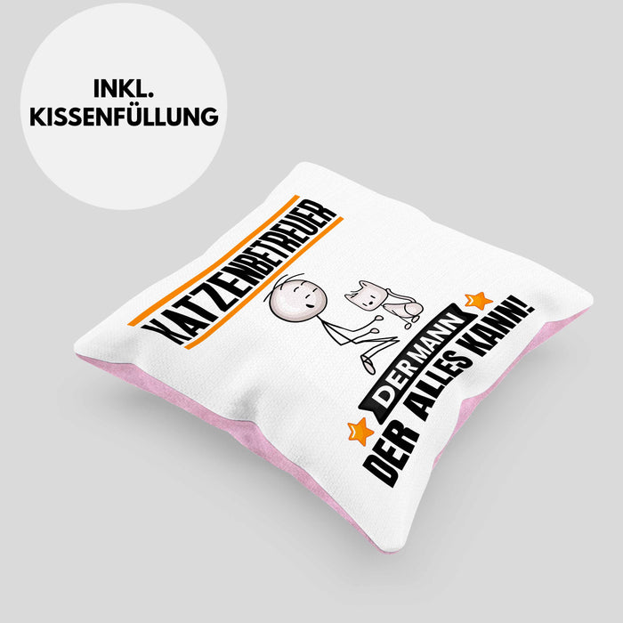 Katzenbetreuer Kissen mit Füllung 40x40 Geschenk für Katzenbetreuer Der Mann Der Alles Kann Geschenkidee zum Geburtstag (Grau) Rosa Trendation