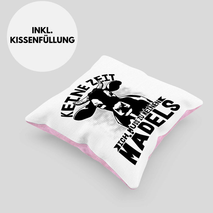 Landwirt Bauer Kissen mit Füllung 40x40 Geschenk Keine Zeit Ich Muss Zu Meinen Mädels Kuh Rind Grafik (Grau) Rosa Trendation