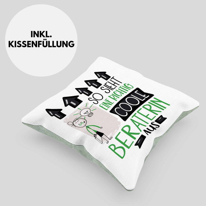 Beraterin Geschenk Kissen mit Füllung 40x40 Lustig Geschenkidee für Beraterin Geburtstag So Sieht Eine Richtig Coole Beraterin Aus Frauen Spruch (Grau) Grün Trendation