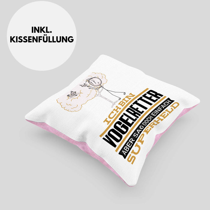 Vogelretter Geschenk Kissen mit Füllung 40x40 Ich Bin Vogelretter Aber Sag Doch Einfach Superheld Lustige Geschenkdiee für Vogelretter (Grau) Rosa Trendation