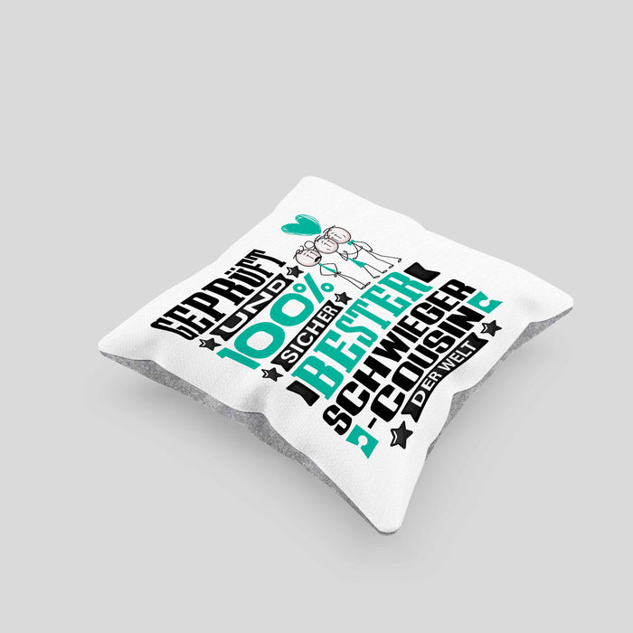 Schwiegercousin Geschenk Lustiger Spruch für Schwiegercousin Geschenkidee Bester Schwiegercousin Der WeltKissen mit Füllung 40x40 (Grau) Grau Trendation