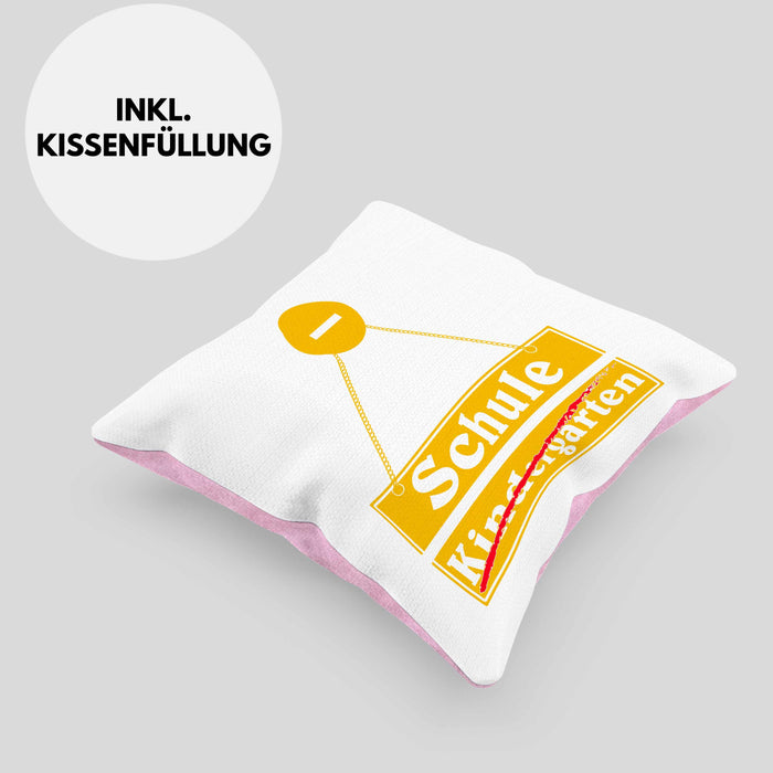Einschulung Kissen mit Füllung 40x40 Geschenk für Jungs Jungen 1. Schultag Grundschule (Grau) Rosa Trendation