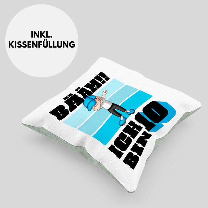 10 Geburtstag Junge Jungen Geschenke Kissen mit Füllung 40x40 10er Geburtstag 10 Jahre Alt Geschenkidee (Grau) Grün Trendation