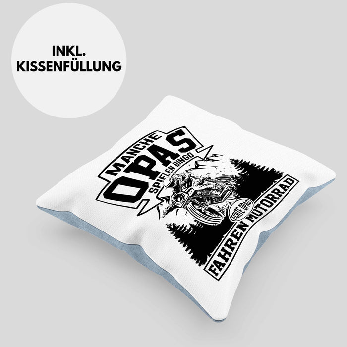 Motorrad Opa Kissen mit Füllung 40x40 Geschenk Echte Opas Fahren Motorrad Geschenkidee Vatertag Opa Biker (Grau) Blau Trendation