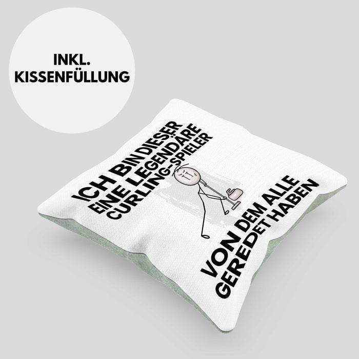 Curling-Spieler Geschenk Kissen mit Füllung 40x40 Lustige Geschenkidee Geburtstag für Curling-Spieler Ich Bin Dieser Legendäre Curling-Spieler Von Dem Alle Geredet Haben (Grau) Grün Trendation