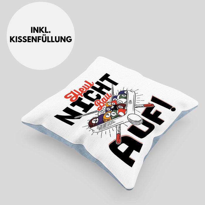 Pool Billard Kissen mit Füllung 40x40 Geschenk Billiard-Spieler Geschenkidee Sprüche Heul Nicht Bau Auf (Grau) Blau Trendation