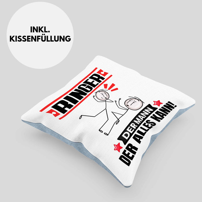 Ringer Kissen mit Füllung 40x40 Geschenk für Ringer Der Mann Der Alles Kann Geschenkidee zum Geburtstag (Grau) Blau Trendation