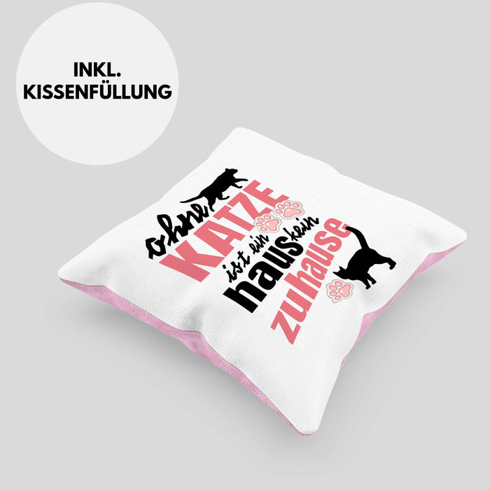 Katze Kissen mit Füllung 40x40 Katzenbesitzer Geschenk Katzen Geschenkidee Lustige Kissen mit Füllung 40x40 mit Spruch Kater Katzenmama (Grau) Rosa Trendation