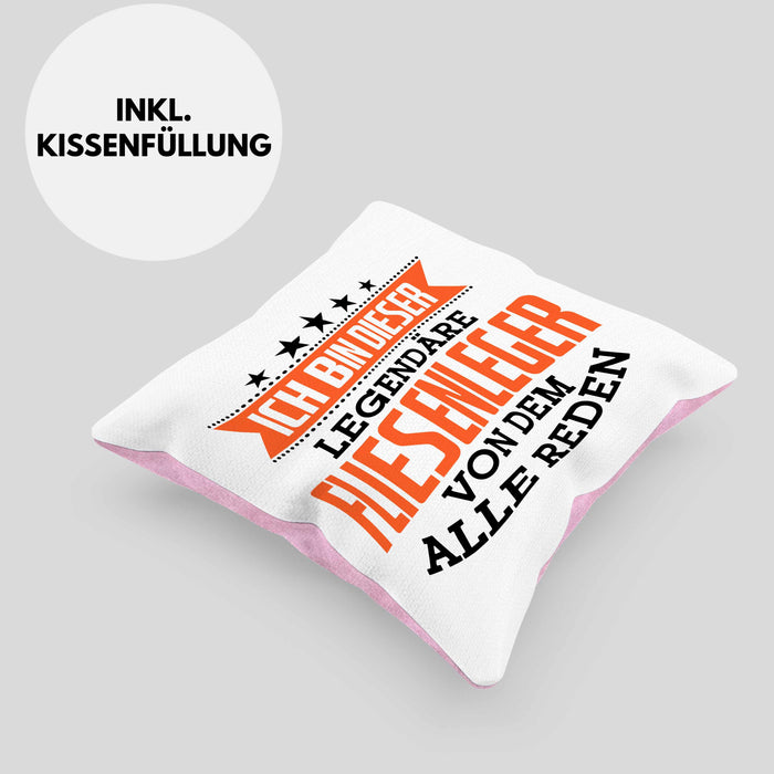Fliesenleger Kissen mit Füllung 40x40 Geschenk Spruch Geschenkidee Legendäre Fliesenleger (Grau) Rosa Trendation