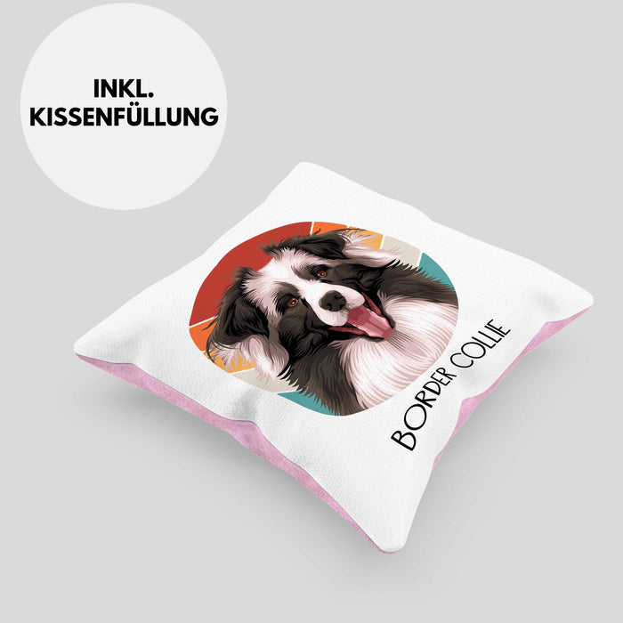 Border Collies Besitzer Kissen mit Füllung 40x40 Geschenk Lustiger Spruch Geschenkidee Border Collies Mama Papa (Grau) Rosa Trendation