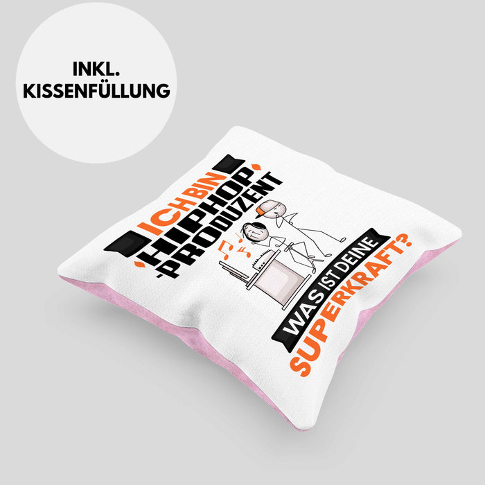 Hiphop-Produzent Kissen mit Füllung 40x40 Geschenk für Hiphop-Produzent Geburtstag Lustiger Spruch Was Ist Deine Superkraft (Grau) Rosa Trendation