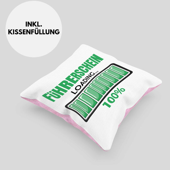 Führerschein Bestanden Geschenk Kissen mit Füllung 40x40 Bestandener Führerschein Führerschein Loading 100% Fahrschule (Grau) Rosa Trendation