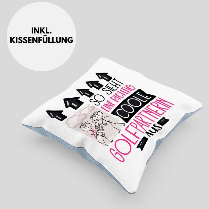 Golfpartnerin Geschenk Kissen mit Füllung 40x40 Lustig Geschenkidee für Golfpartnerin Geburtstag So Sieht Eine Richtig Coole Golfpartnerin Aus Frauen Spruch Golf Golferin (Grau) Blau Trendation