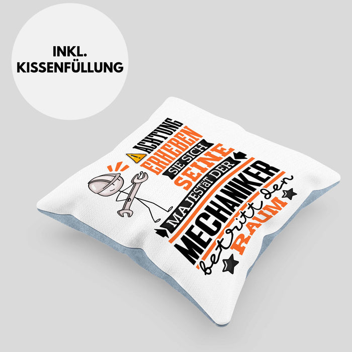 Mechaniker Geschenk Kissen mit Füllung 40x40 Lustiger Spruch Erheben Sie Sich Der Mechaniker Betritt den Raum (Grau) Blau Trendation