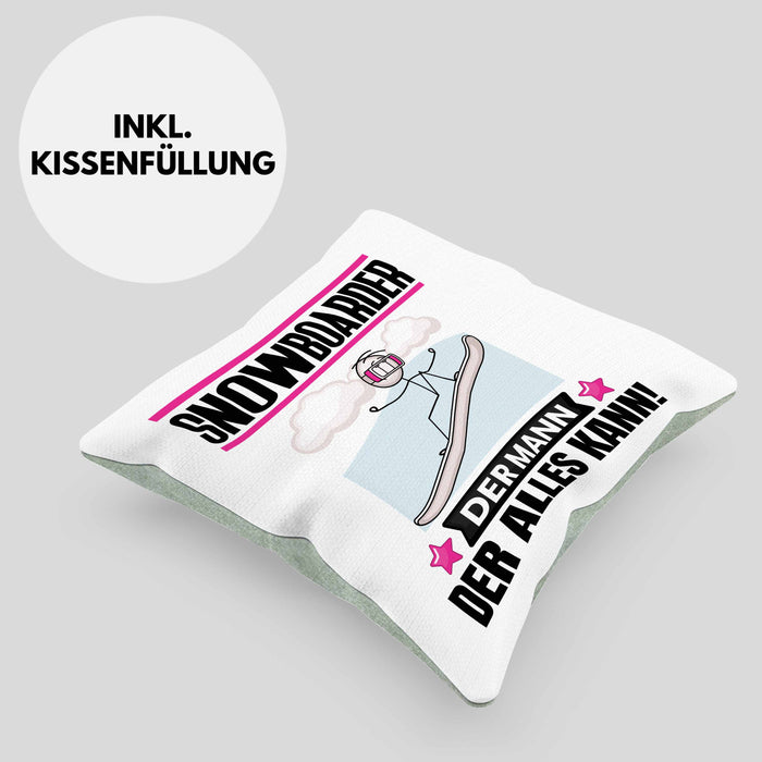 Snowboarder Kissen mit Füllung 40x40 Geschenk für Snowboarder Der Mann Der Alles Kann Geschenkidee zum Geburtstag (Grau) Grün Trendation