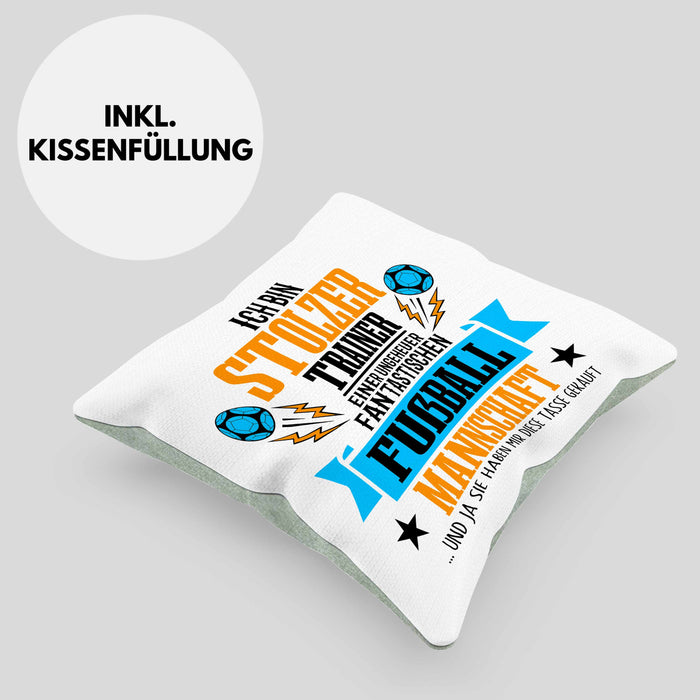 Fußballtrainer-Kissen mit Füllung 40x40 Geschenk von der Mannschaft für Trainer (Grau) Grün Trendation