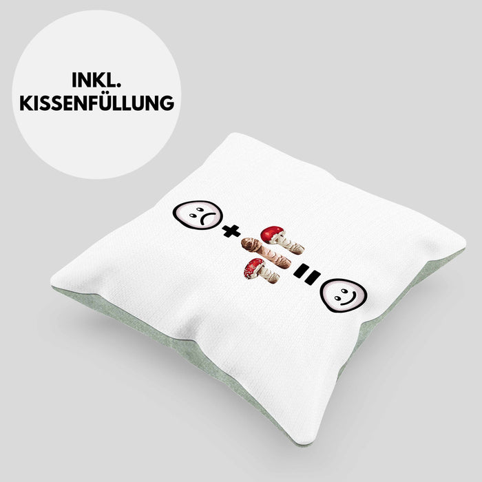 Pilze Sammlen Kissen mit Füllung 40x40 Geschenk für Pilzsammler :( + Pilze = :) Lustige Geschenkidee Geburtstag (Grau) Grün Trendation